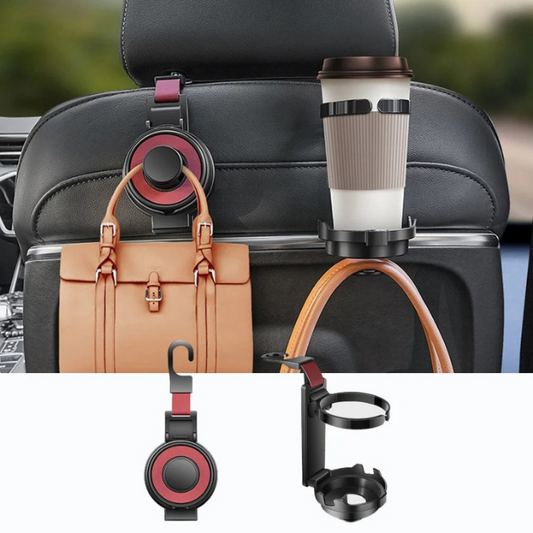 Car Headrest Hooks with Cup and Phone Holder